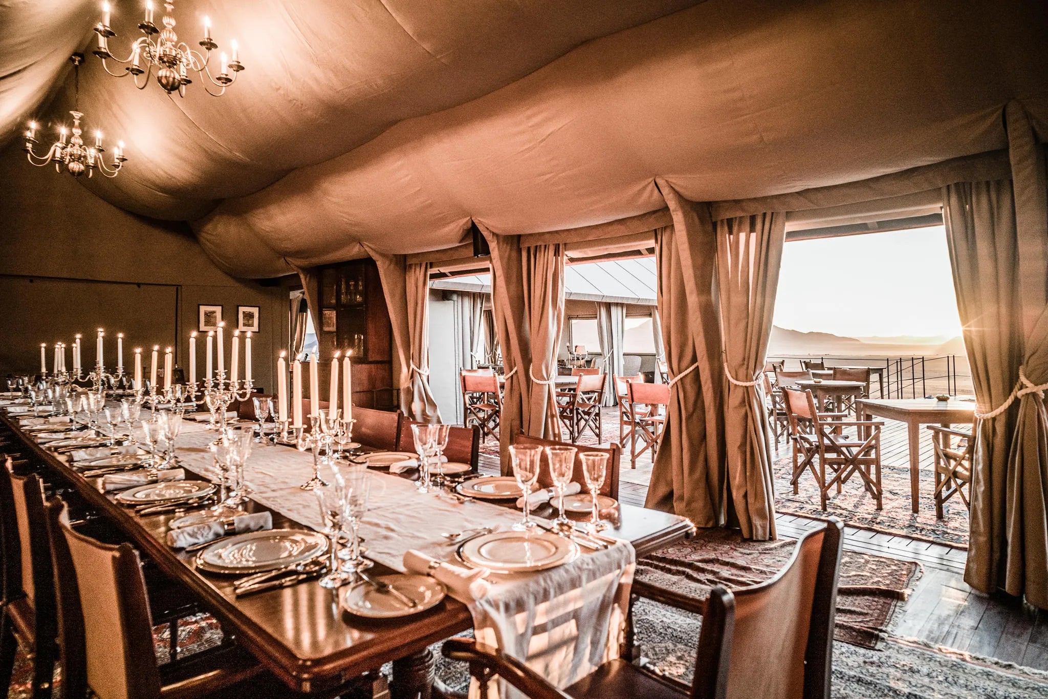 Sonop communal dining tent at Zannier Sonop, NamibRand Nature Reserve, Namibia.
