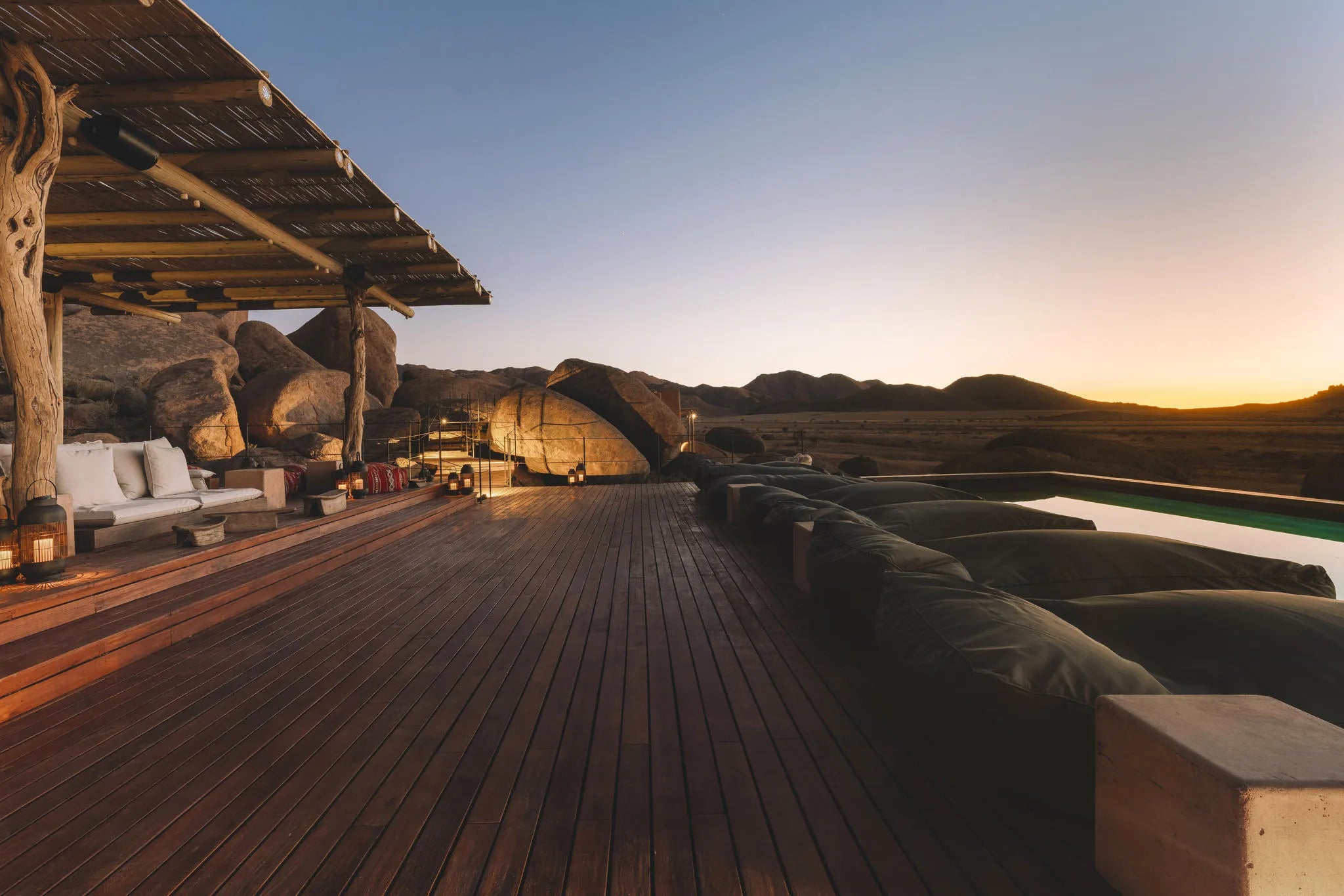Sonop pool deck at Zannier Sonop, NamibRand Nature Reserve, Namibia.