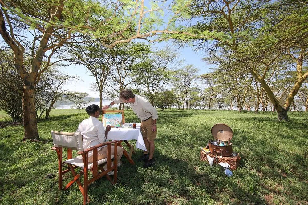 Water colour painting at Lake Elmenteita Serena Camp, Lake Elmenteita, Kenya.