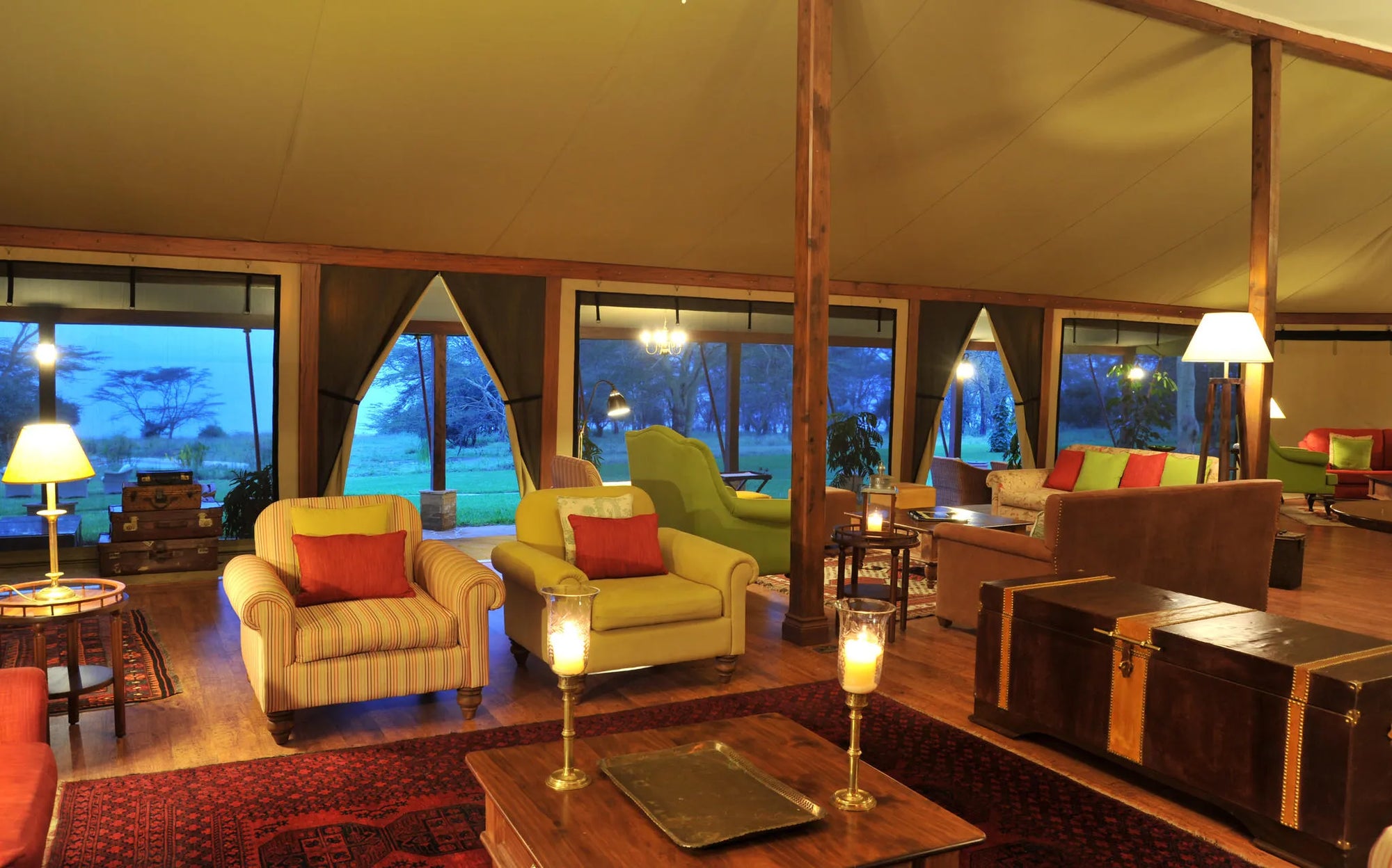 Main lounge at Lake Elmenteita Serena Camp, Lake Elmenteita, Kenya.