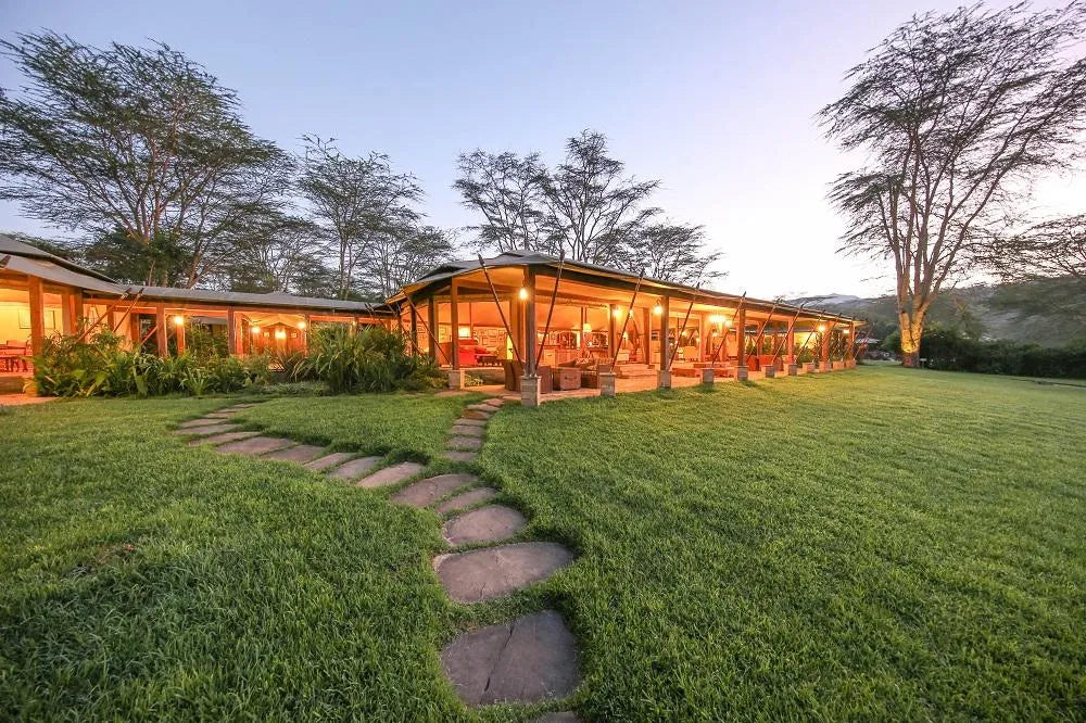 Camp gardens at Lake Elmenteita Serena Camp, Lake Elmenteita, Kenya.