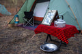 Exterior of the tent in the morning