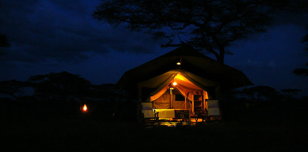 Classic tent at night