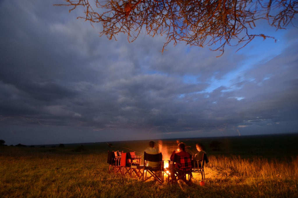 Camp fire at dusk
