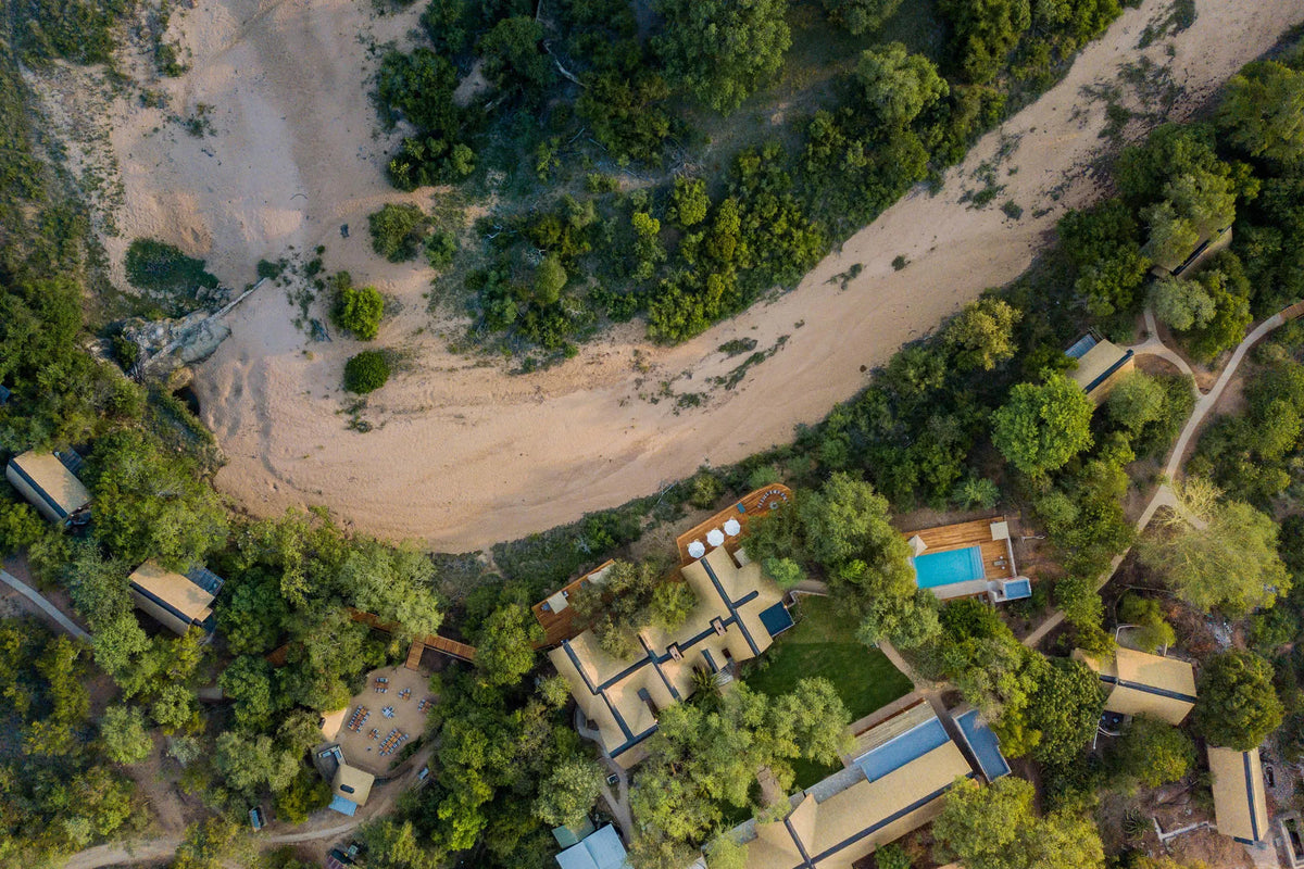Aerial of Main Lodge at Thornybush Game Lodge, Thornybush Game Reserve, South Africa.