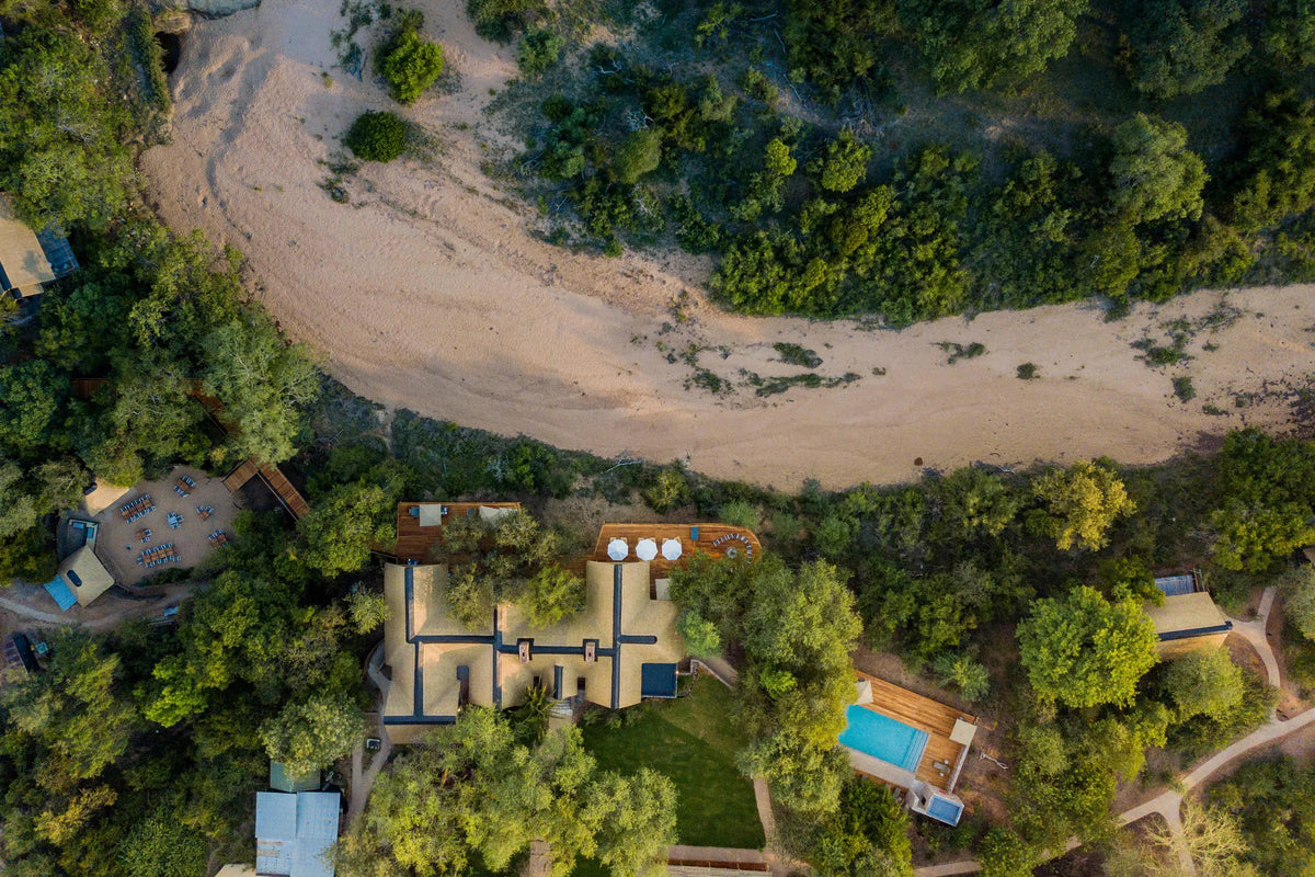 Aerial of Main Lodge at Thornybush Game Lodge, Thornybush Game Reserve, South Africa.