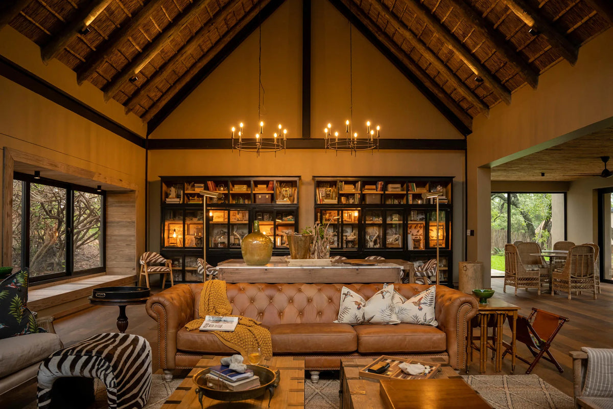 Lodge Library at Thornybush Game Lodge, Thornybush Game Reserve, South Africa.