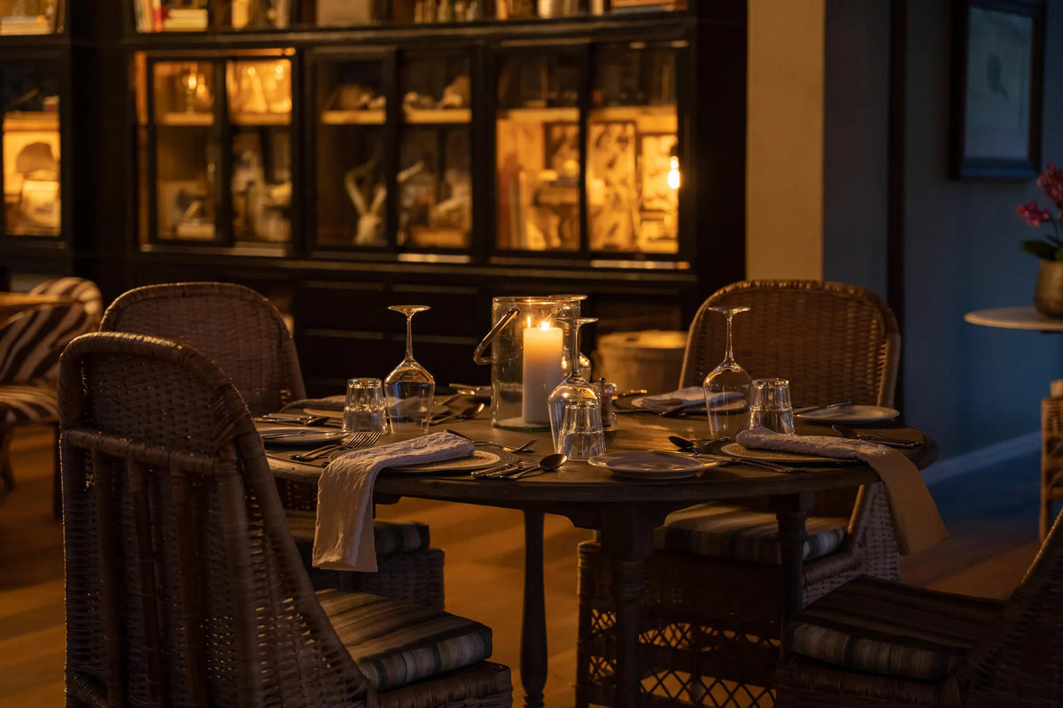 Dinner seating at Thornybush Game Lodge, Thornybush Game Reserve, South Africa.