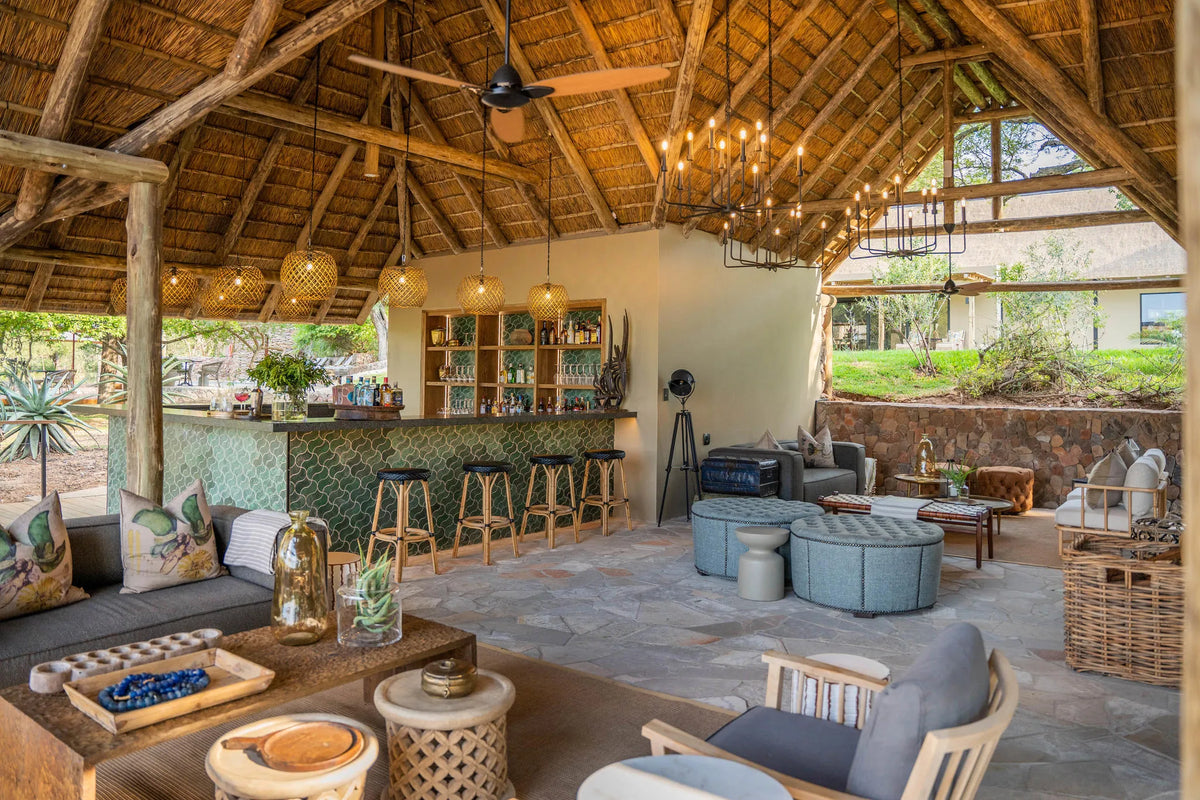 Bar seating area at Thornybush Game Lodge, Thornybush Game Reserve, South Africa.