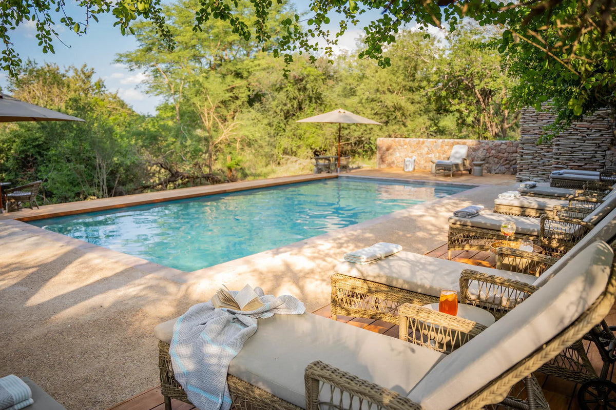 pool seating at Thornybush Game Lodge, Thornybush Game Reserve, South Africa.