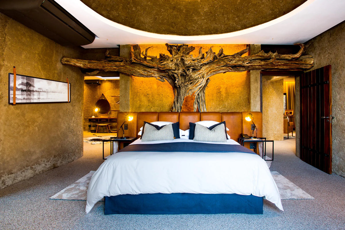 Amber Villa Main Bedroom at Sabi Sabi Earth Lodge, Sabi Sand Nature Reserve, South Africa.