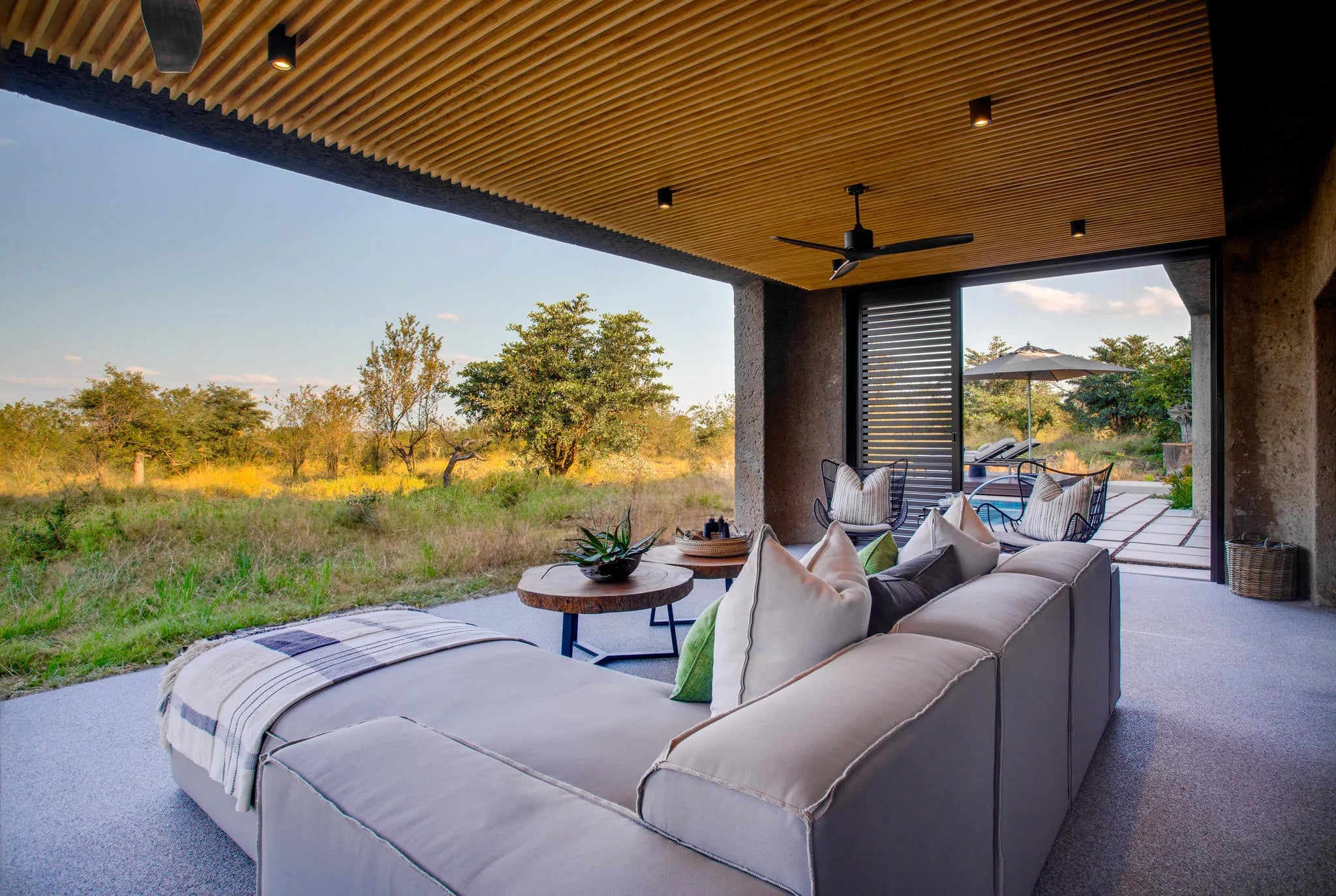 Amber Villa Terrace View at Sabi Sabi Earth Lodge, Sabi Sand Nature Reserve, South Africa.