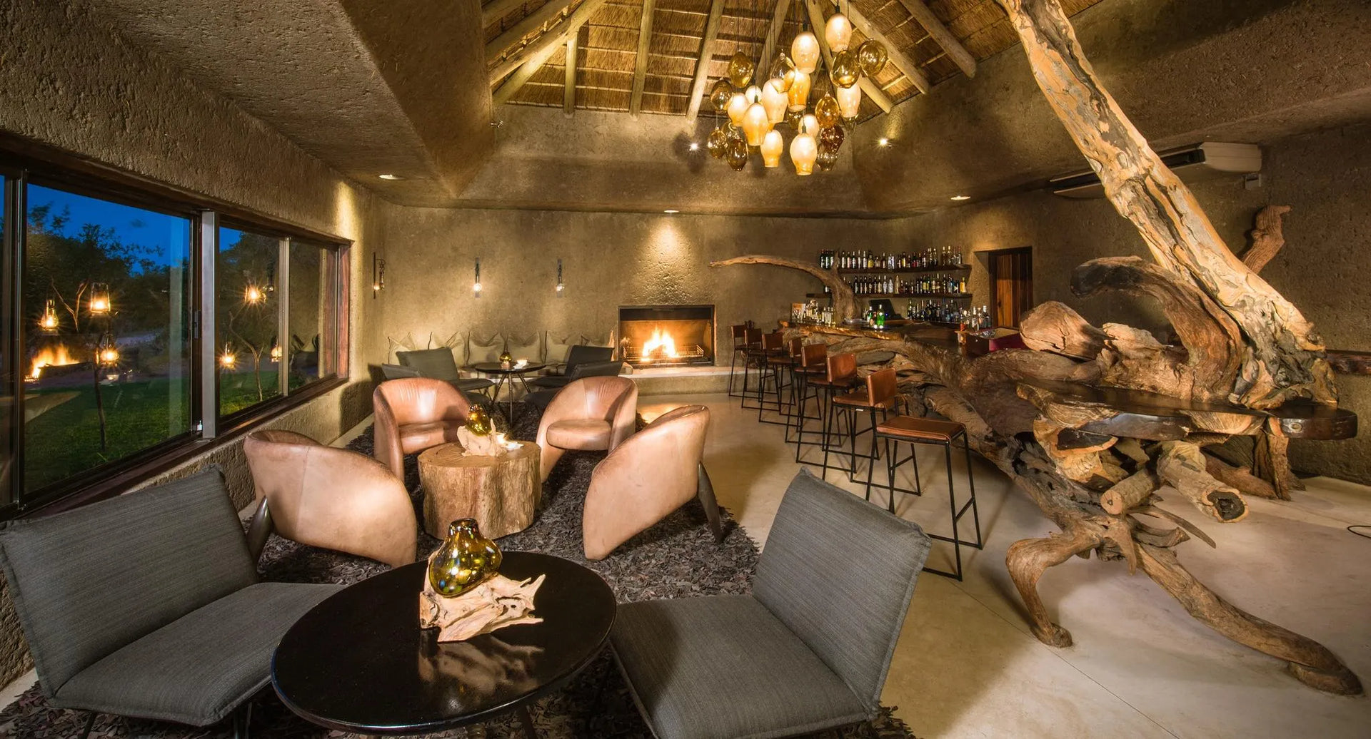 Bar at Sabi Sabi Earth Lodge, Sabi Sand Nature Reserve, South Africa.
