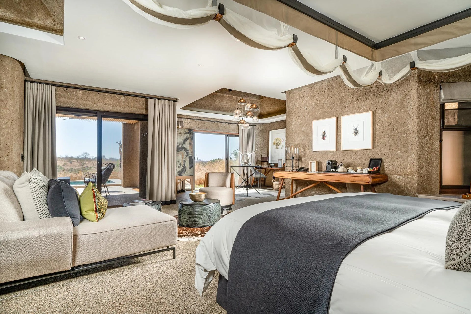 Luxury Suite Bedroom at Sabi Sabi Earth Lodge, Sabi Sand Nature Reserve, South Africa.