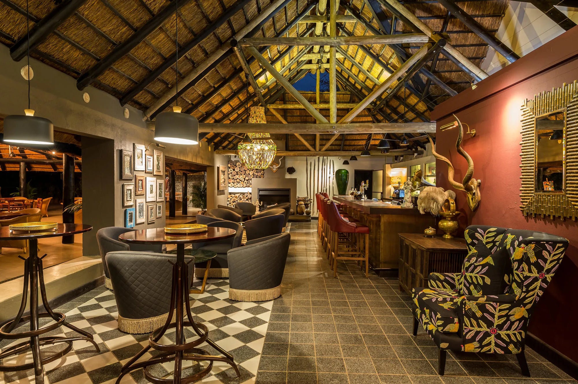 Bar at Sabi Sabi Bush Lodge, Sabi Sand Nature Reserve, South Africa.