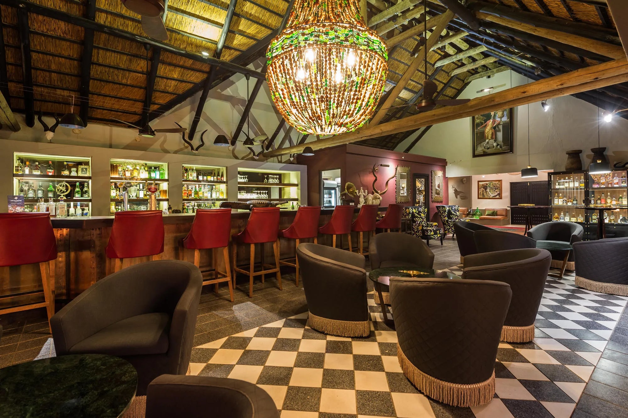 Bar at Sabi Sabi Bush Lodge, Sabi Sand Nature Reserve, South Africa.