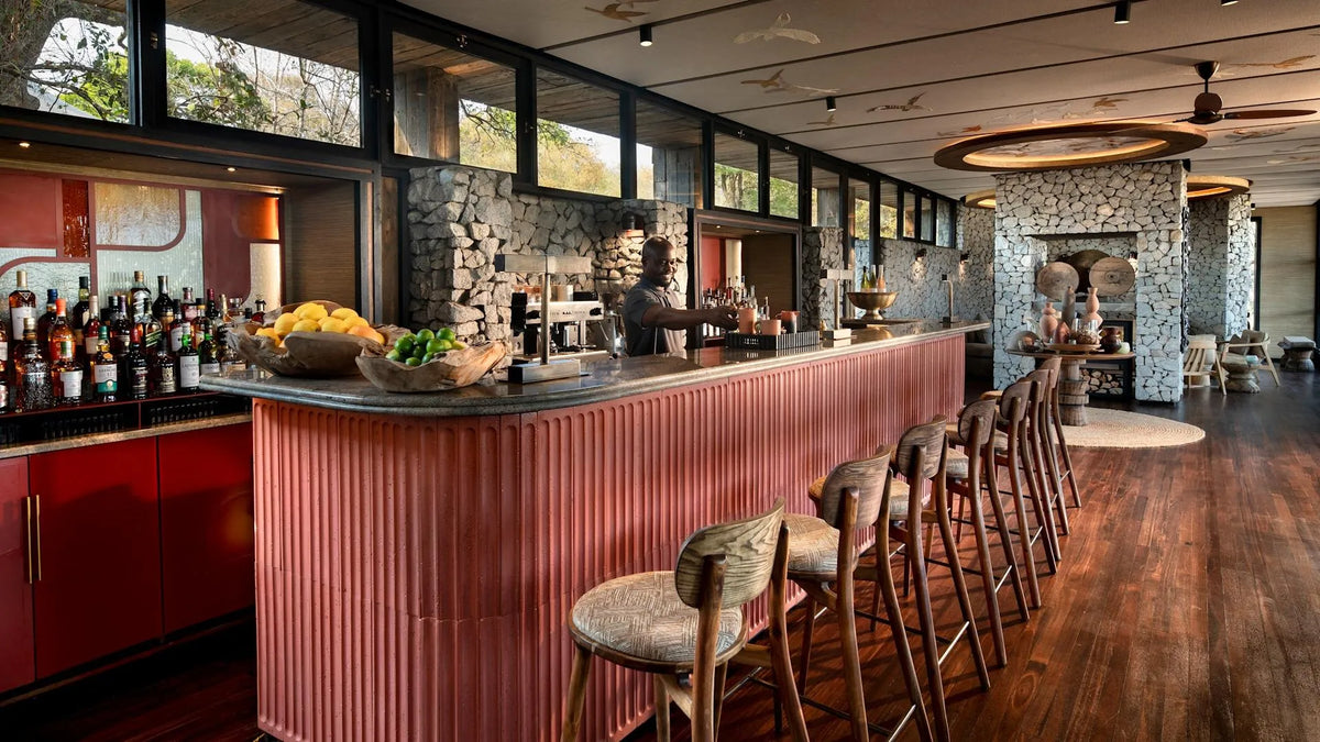 Ngala Tented Camp main bar at andBeyond Ngala Tented Camp, Ngala Private Game Reserve, South Africa.