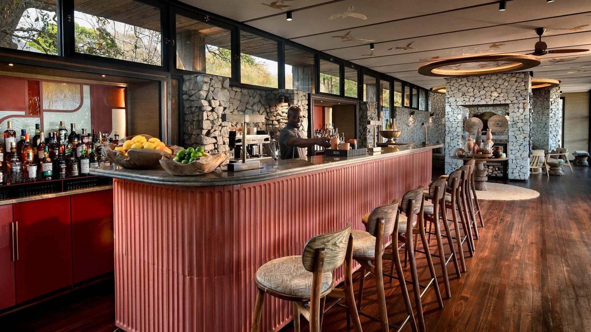 Ngala Tented Camp main bar at andBeyond Ngala Tented Camp, Ngala Private Game Reserve, South Africa.