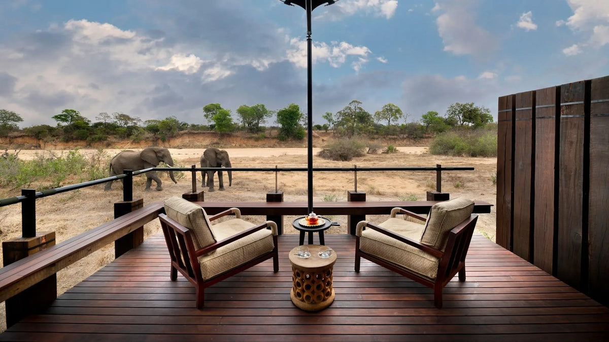 Ngala Tented Camp viewing deck at andBeyond Ngala Tented Camp, Ngala Private Game Reserve, South Africa.