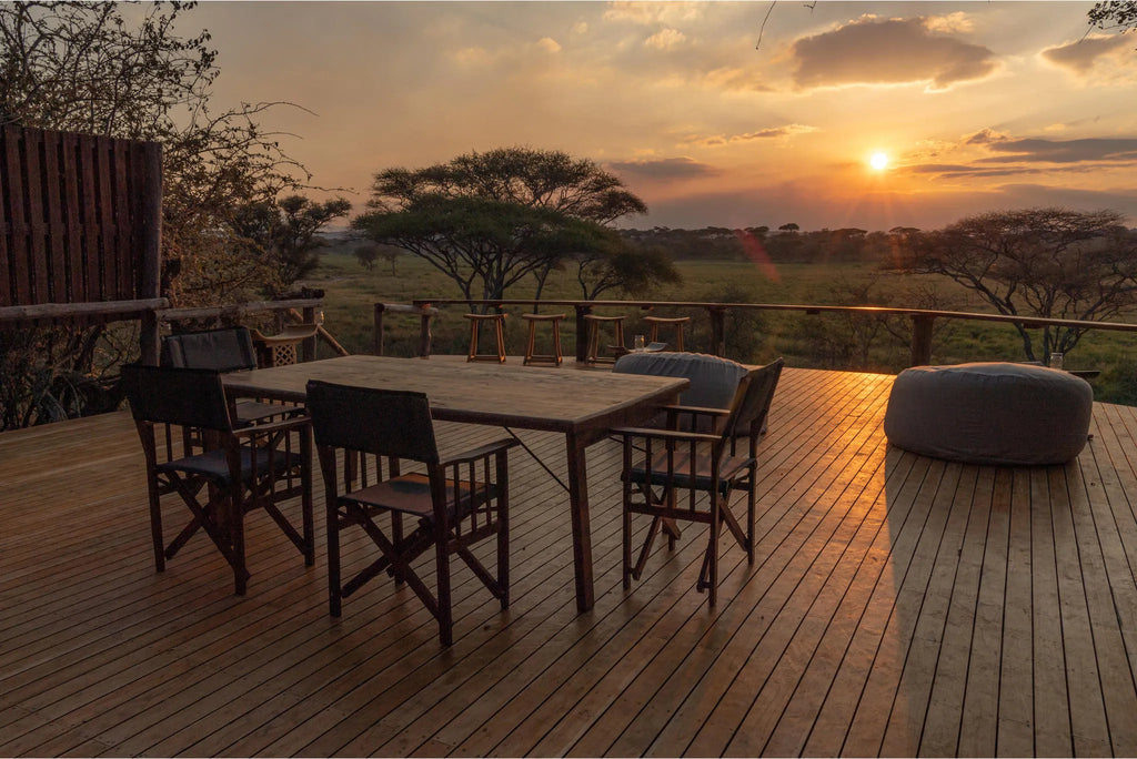 Oliver's - Main deck at sunset at Oliver's Camp, Tarangire National Park, Tanzania.
