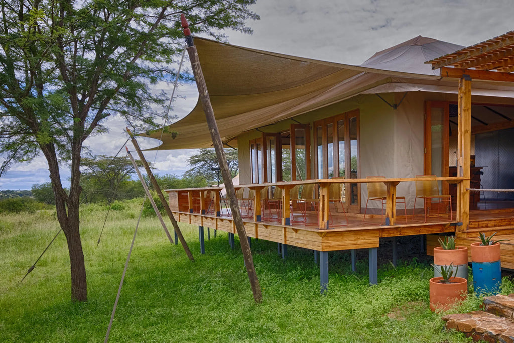 Sayari - deck leading from the bar area at Sayari, Northern Serengeti, Tanzania.