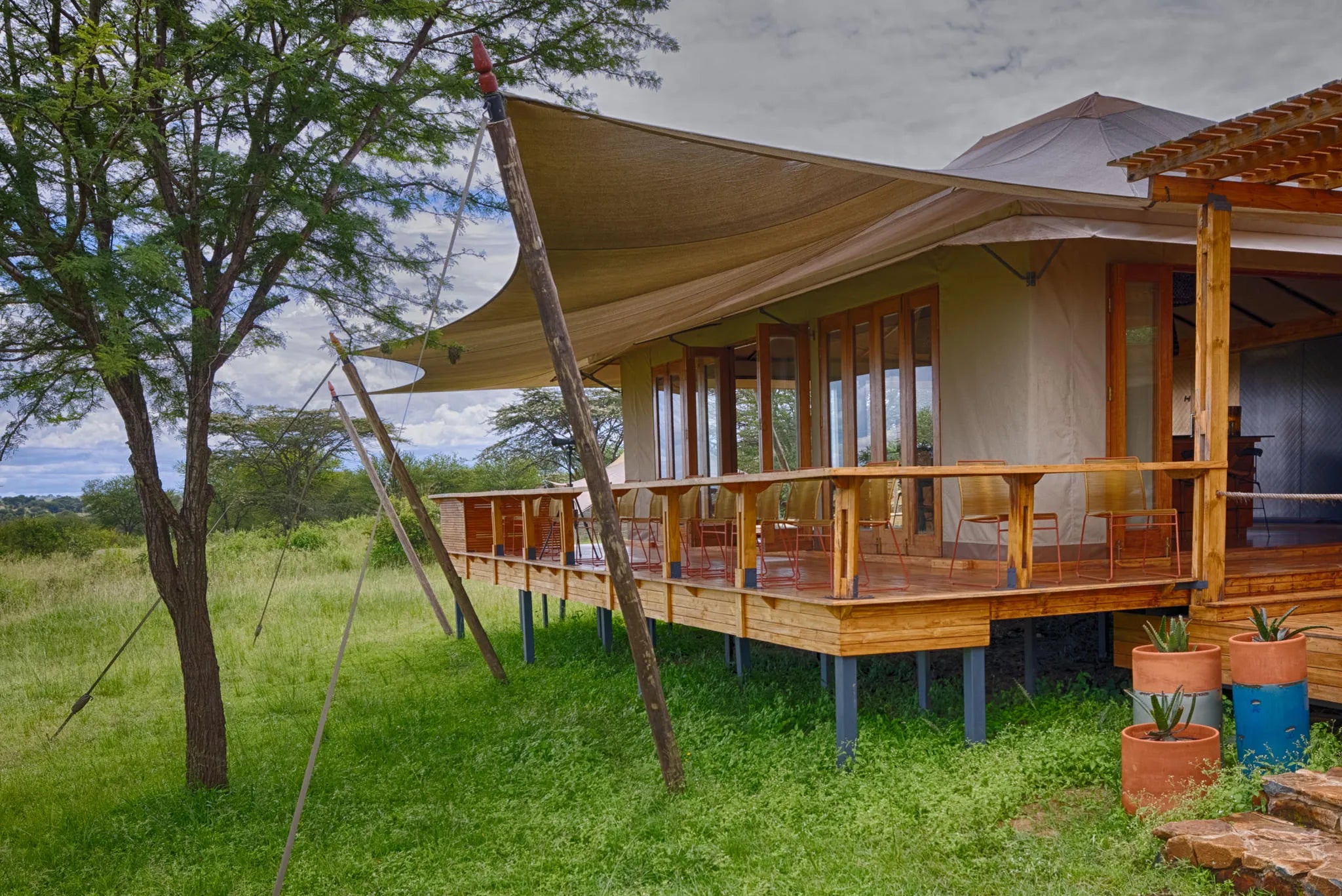 Sayari - deck leading from the bar area at Sayari, Northern Serengeti, Tanzania.