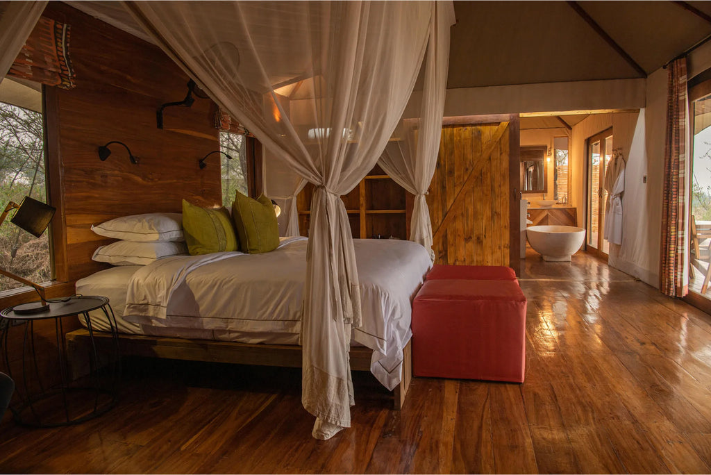 Sayari - Family tent main bedroom at Sayari, Northern Serengeti, Tanzania.