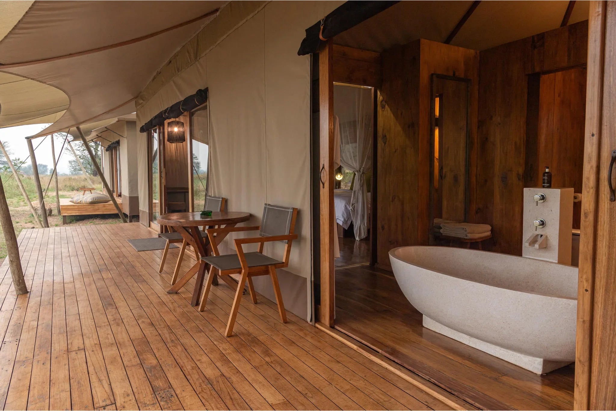 Sayari - Family tent deck area at Sayari, Northern Serengeti, Tanzania.