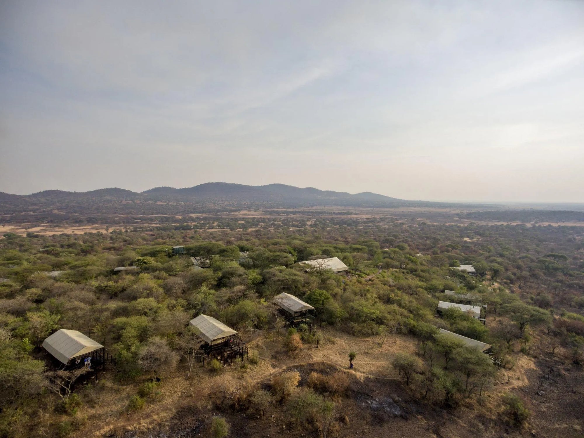 Camp Aerial view at Kirawira Serena Camp, Serengeti Western Corridor, Tanzania.