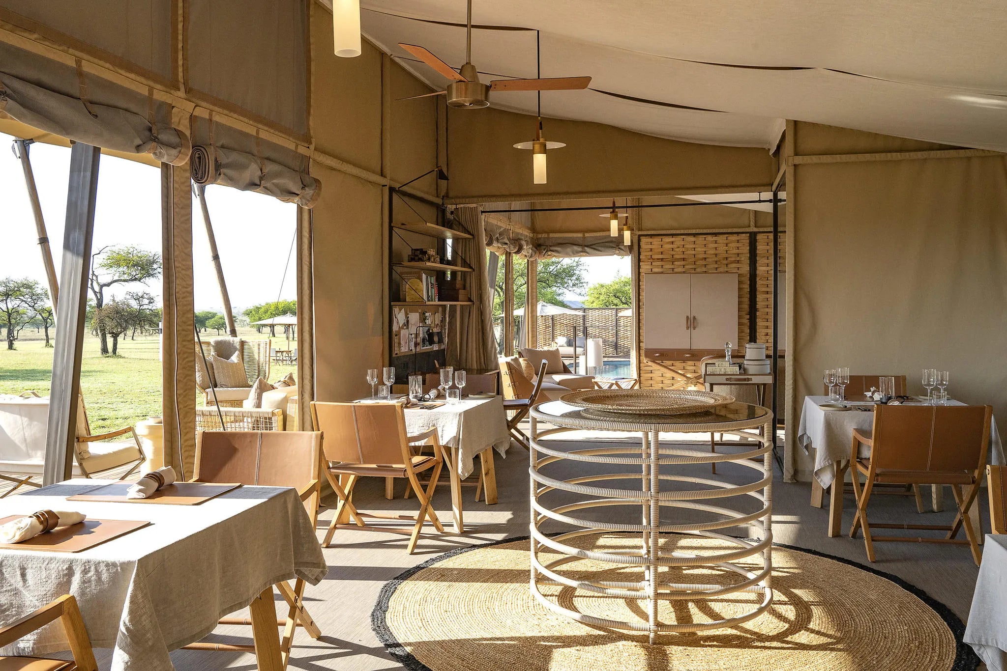 Singita Sabora Tented Camp Dining Area at Singita Sabora Tented Camp, Singita Serengeti Grumeti, Tanzania.