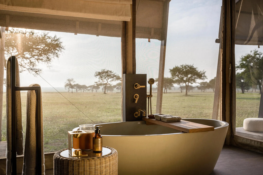 Singita Sabora Tented Camp - Bathtub in Suite at Singita Sabora Tented Camp, Singita Serengeti Grumeti, Tanzania.