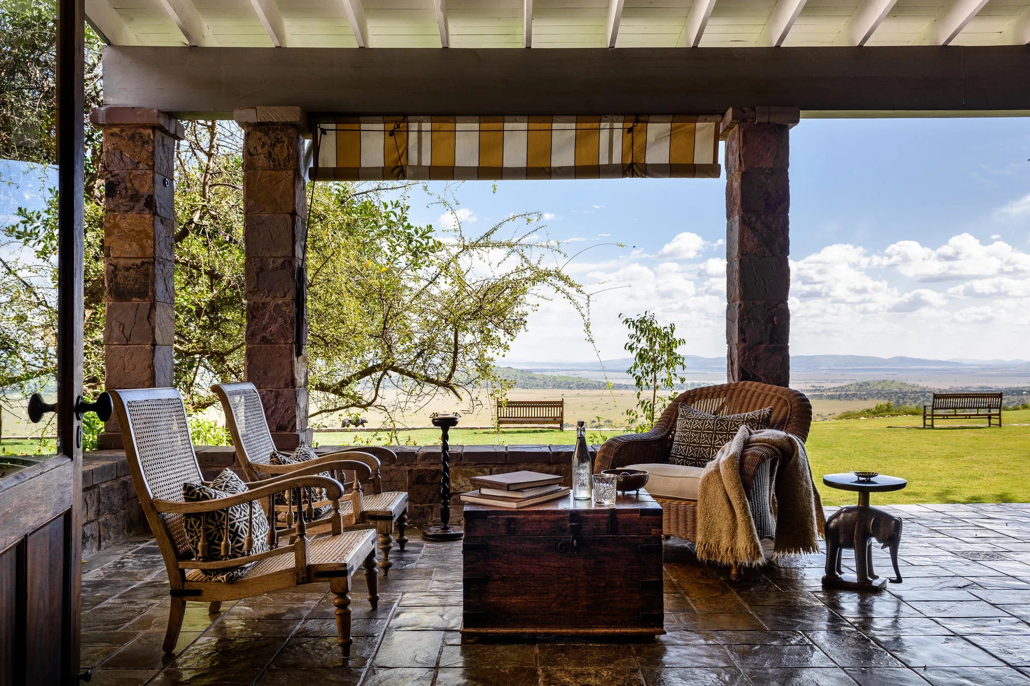 Singita Sasakwa Lodge Verandah and view of Serengeti at Singita Sasakwa Lodge, Singita Serengeti Grumeti, Tanzania.