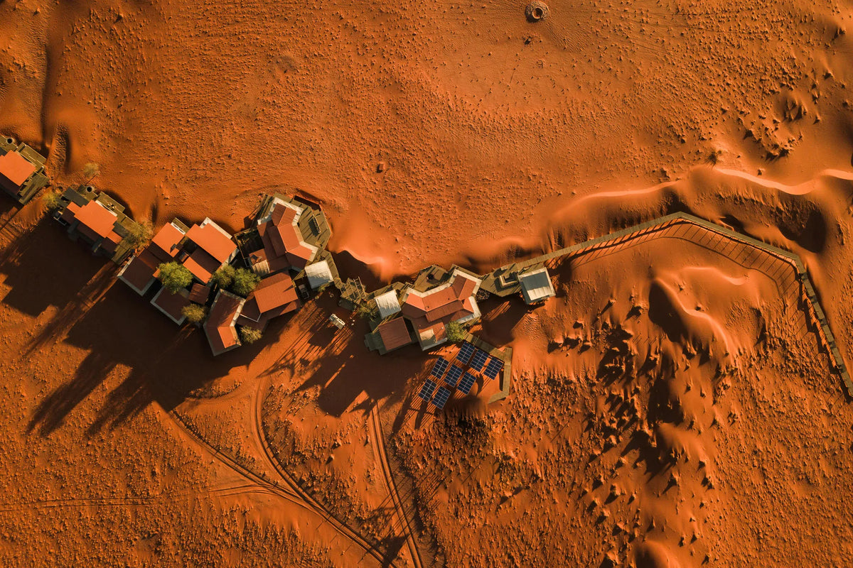 Desert Lodge from Above at Wolwedans Desert Lodge, NamibRand Nature Reserve, Namibia.