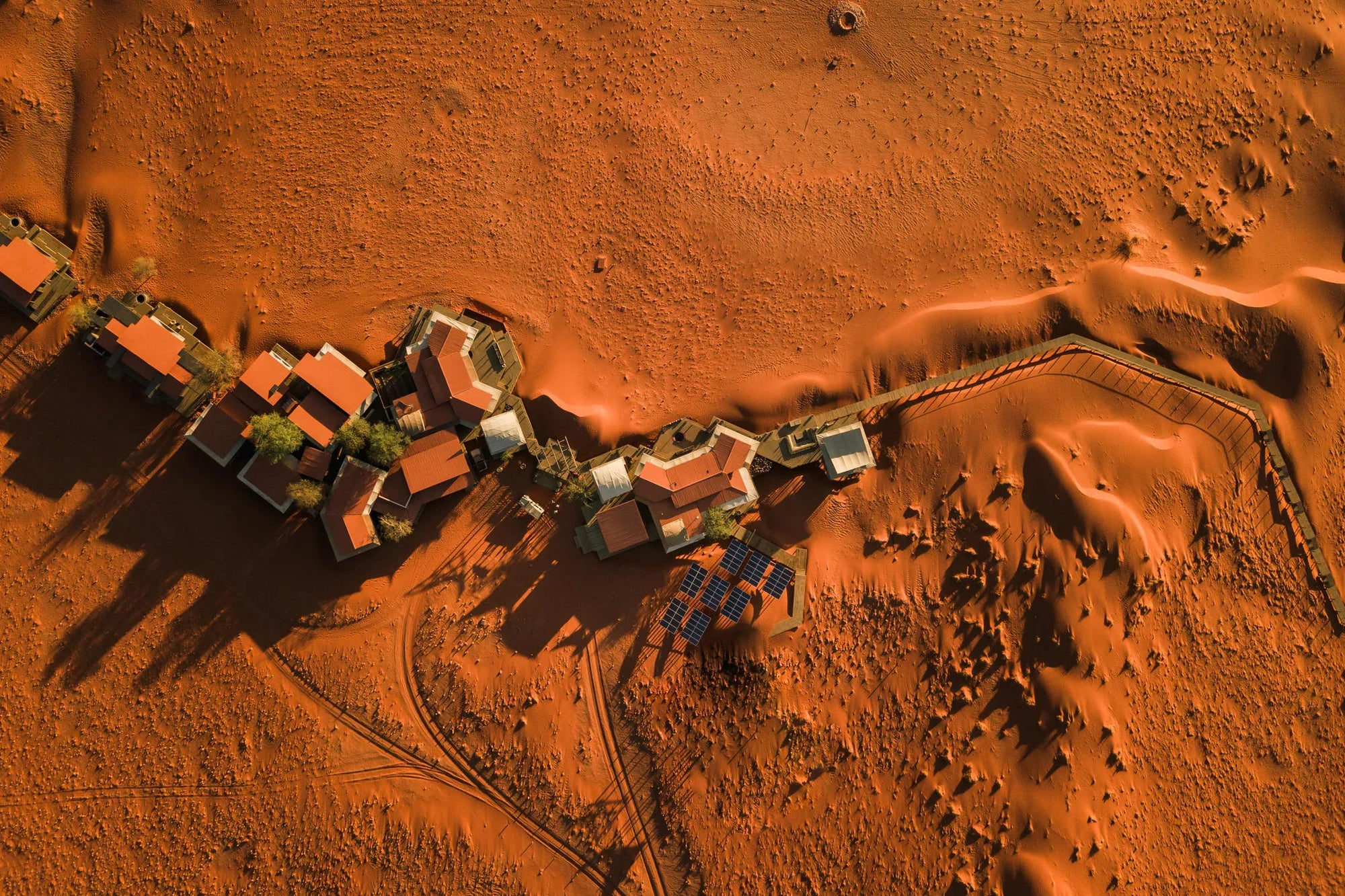 Desert Lodge from Above at Wolwedans Desert Lodge, NamibRand Nature Reserve, Namibia.
