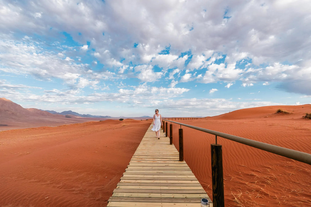 Exploring the Camp at Wolwedans Desert Lodge, NamibRand Nature Reserve, Namibia.