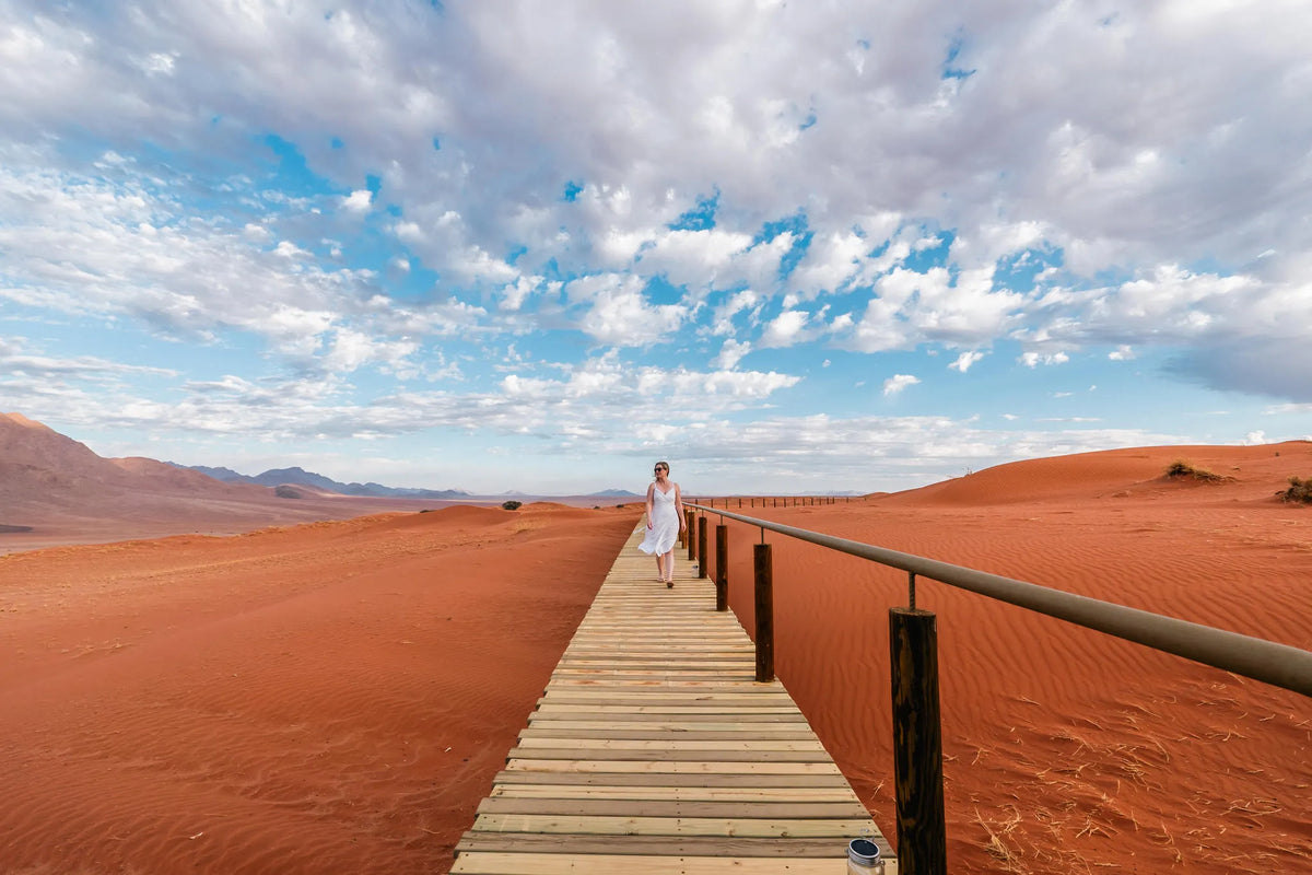 Exploring the Camp at Wolwedans Desert Lodge, NamibRand Nature Reserve, Namibia.