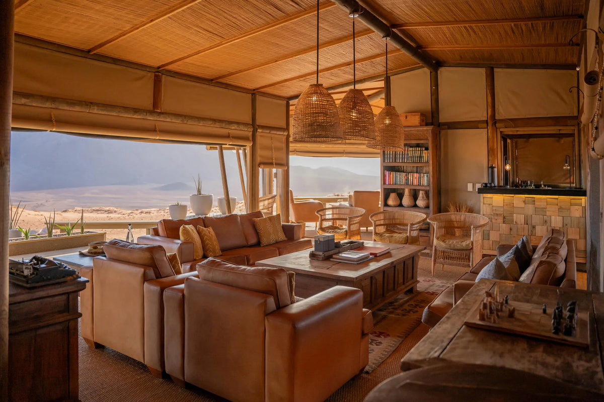 Lounge at Wolwedans Desert Lodge, NamibRand Nature Reserve, Namibia.
