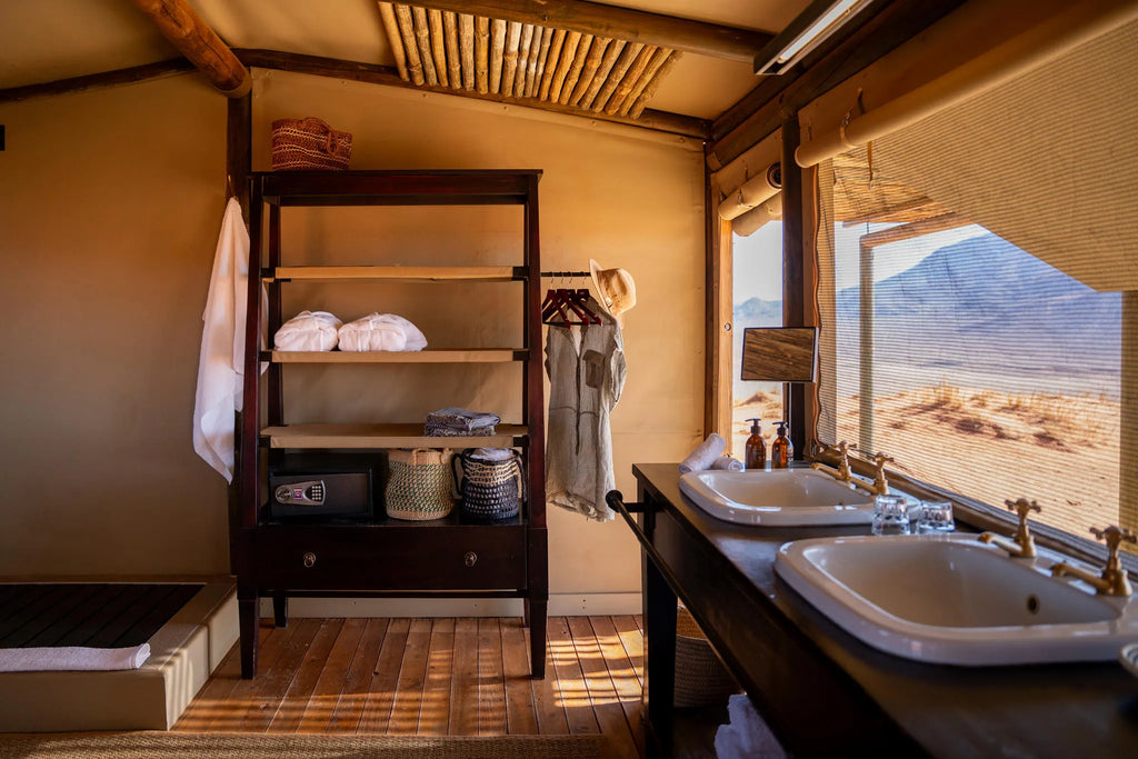 Bathroom at Wolwedans Desert Lodge, NamibRand Nature Reserve, Namibia.