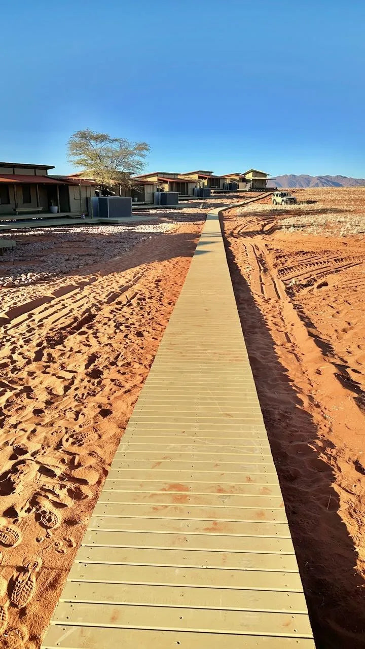 Lodge walkway at Wolwedans Desert Lodge, NamibRand Nature Reserve, Namibia.