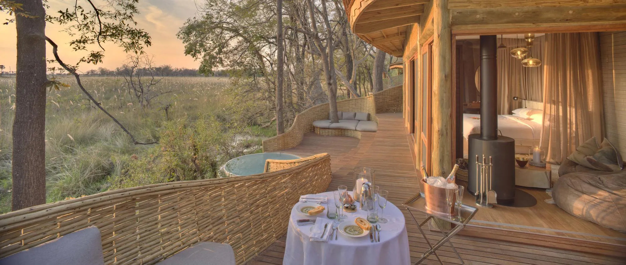 Sandibe Okavango Safari Lodge at andBeyond Sandibe Okavango Safari Lodge, Okavango Delta, Botswana.