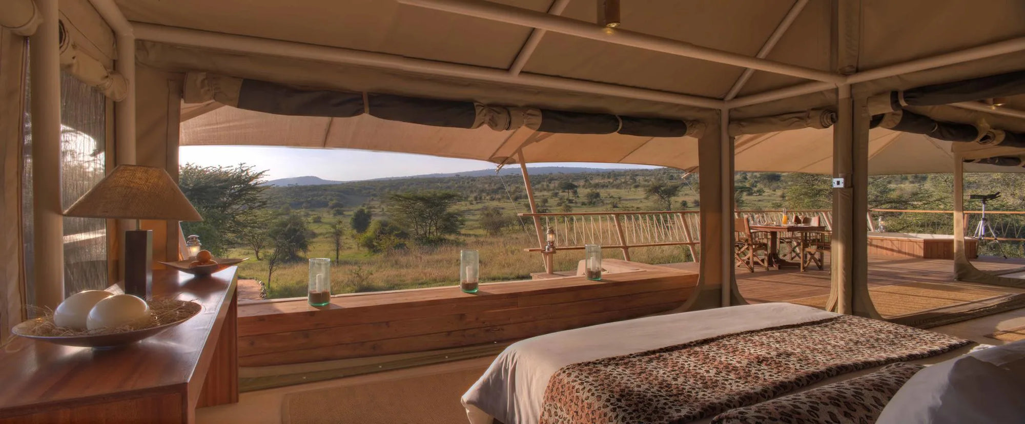 the Leopard suite/family tent with 2 bedrooms each with its own bathroom at Mara Bushtops Camp, Masai Mara, Kenya.