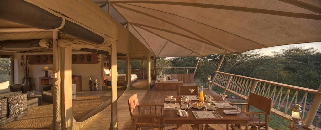 Our leopard suite/family tent with your private camp fire at Mara Bushtops Camp, Masai Mara, Kenya.