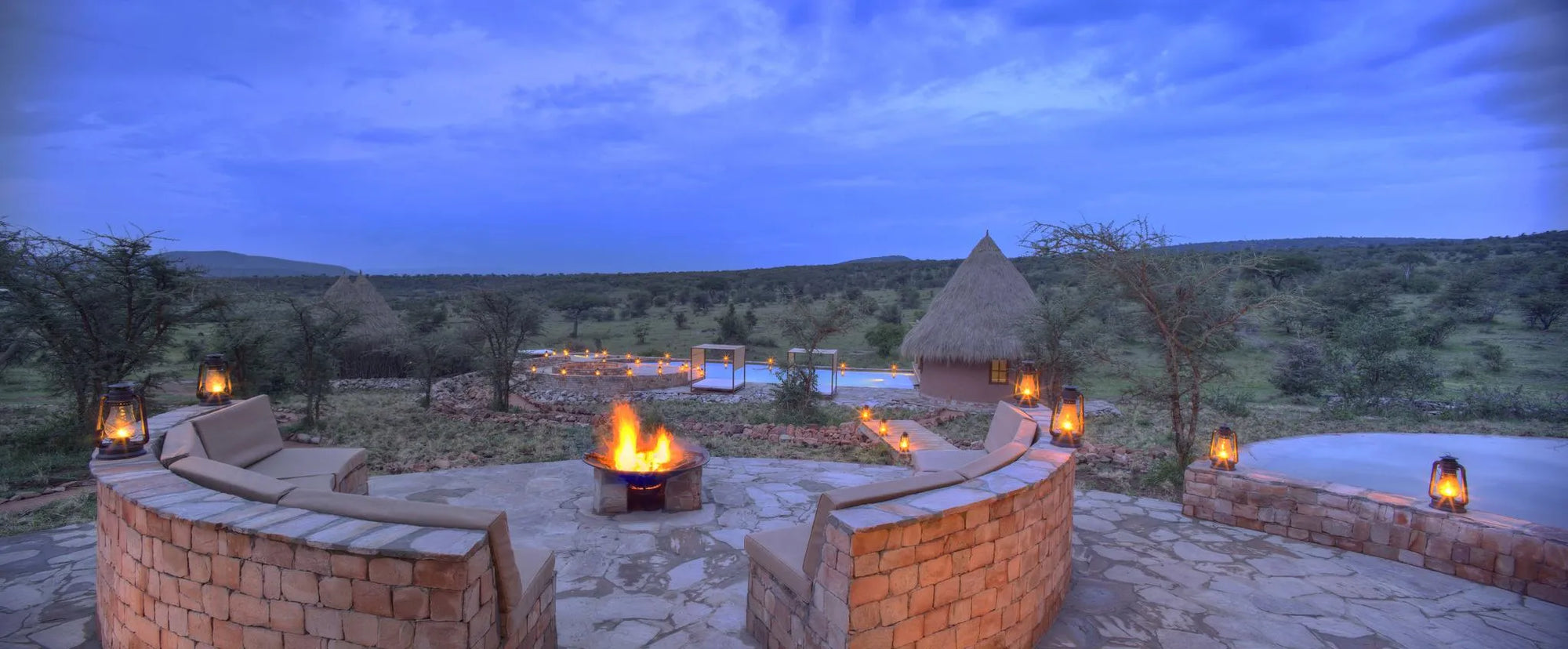 The magical setting of the spa invites for sundowners at Mara Bushtops Camp, Masai Mara, Kenya.