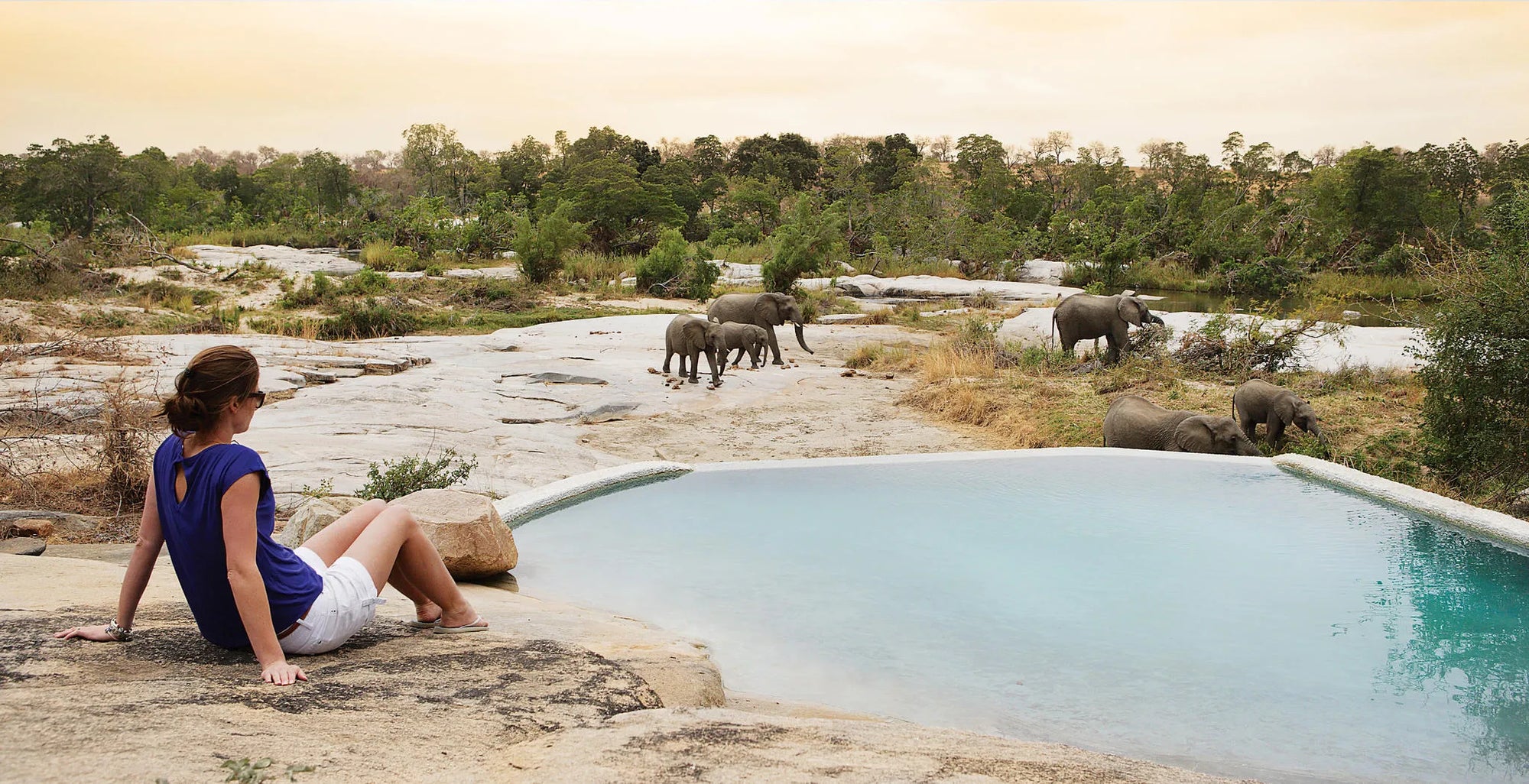 Pool views at Londolozi Private Granite Suites, Londolozi Game Reserve, South Africa.