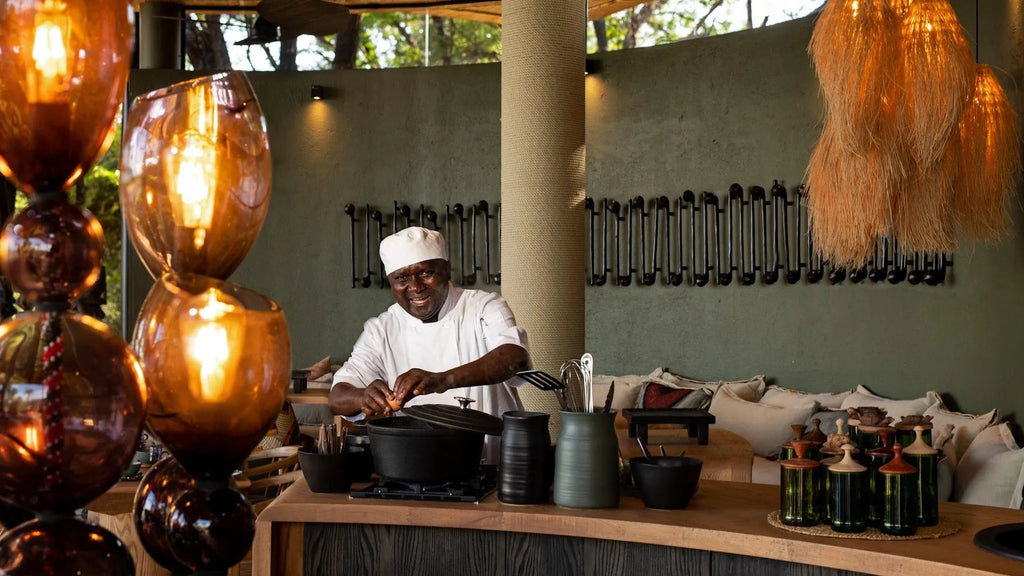 Tanzania-Grumeti-Serengeti-River-Lodge-Guest-area-interactive-kitchen-andBeyonder-chef at andBeyond Grumeti Serengeti Rive...