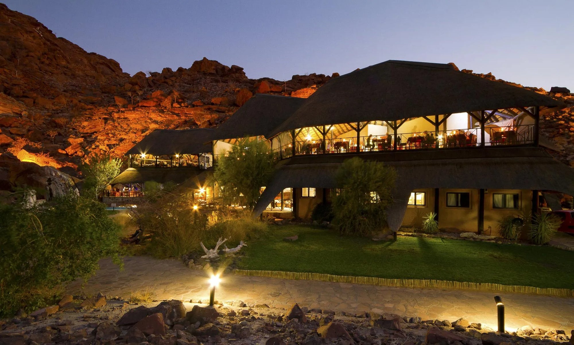 External View - Main Lodge at night at Twyfelfontein Country Lodge, Twyfelfontein, Namibia.