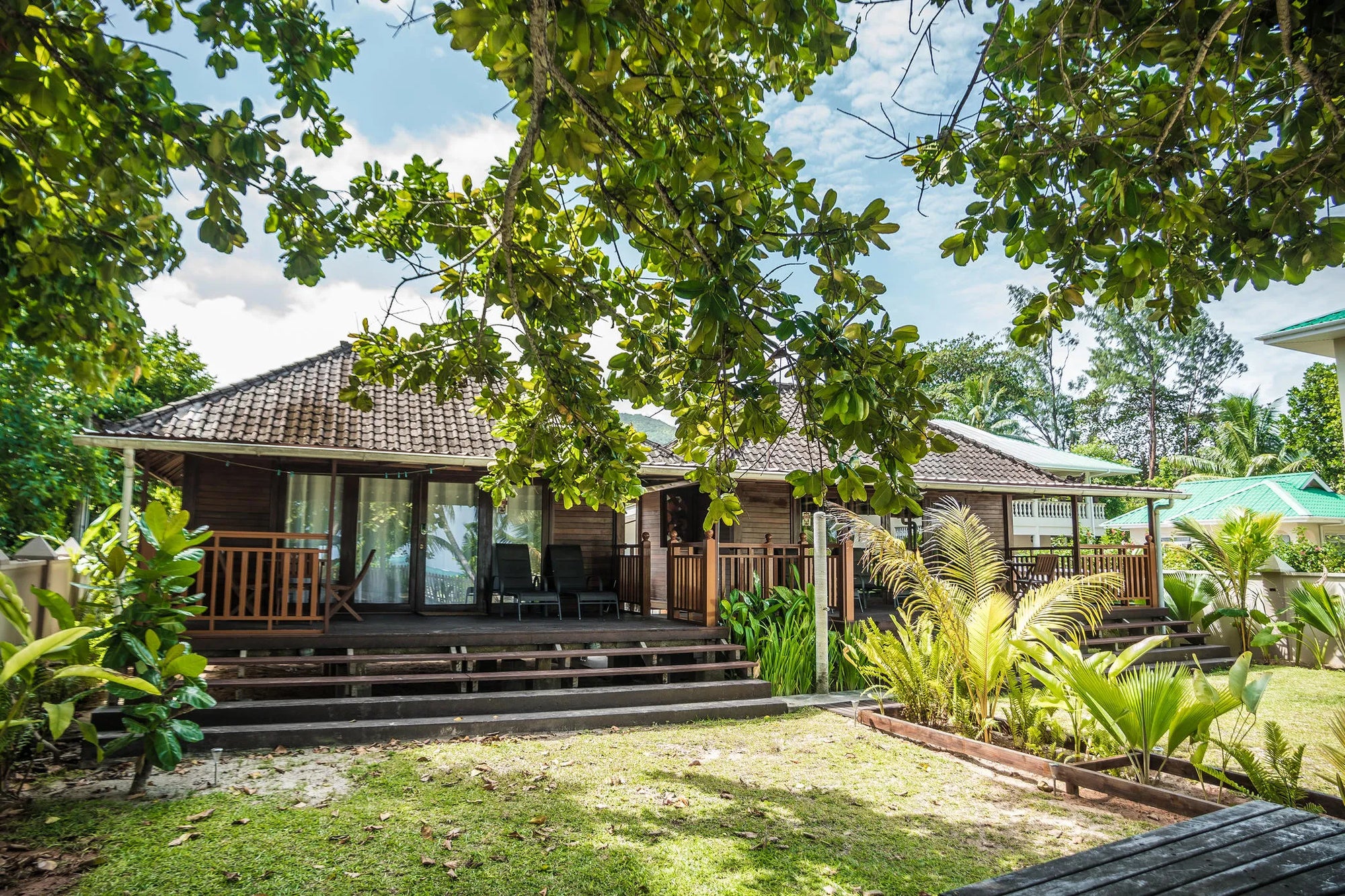 bungalows outside at Lou Lou Bungalows, Praslin Island, Seychelles.