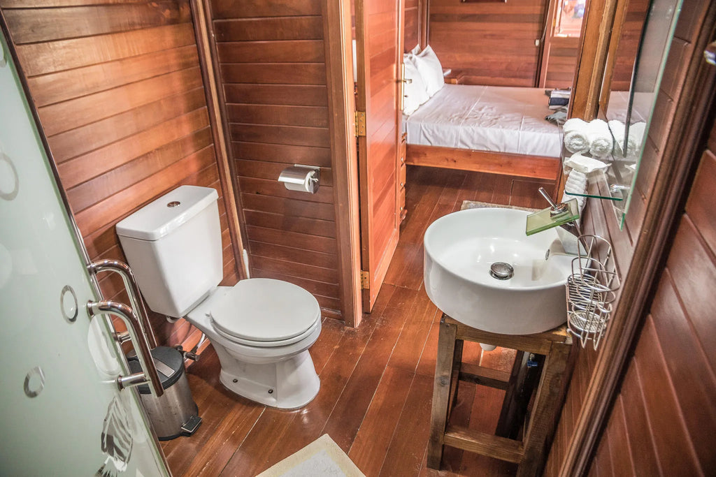 bathroom at Lou Lou Bungalows, Praslin Island, Seychelles.