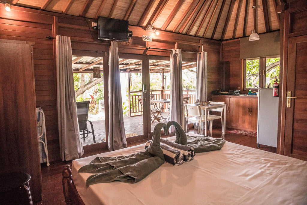 bedroom at Lou Lou Bungalows, Praslin Island, Seychelles.