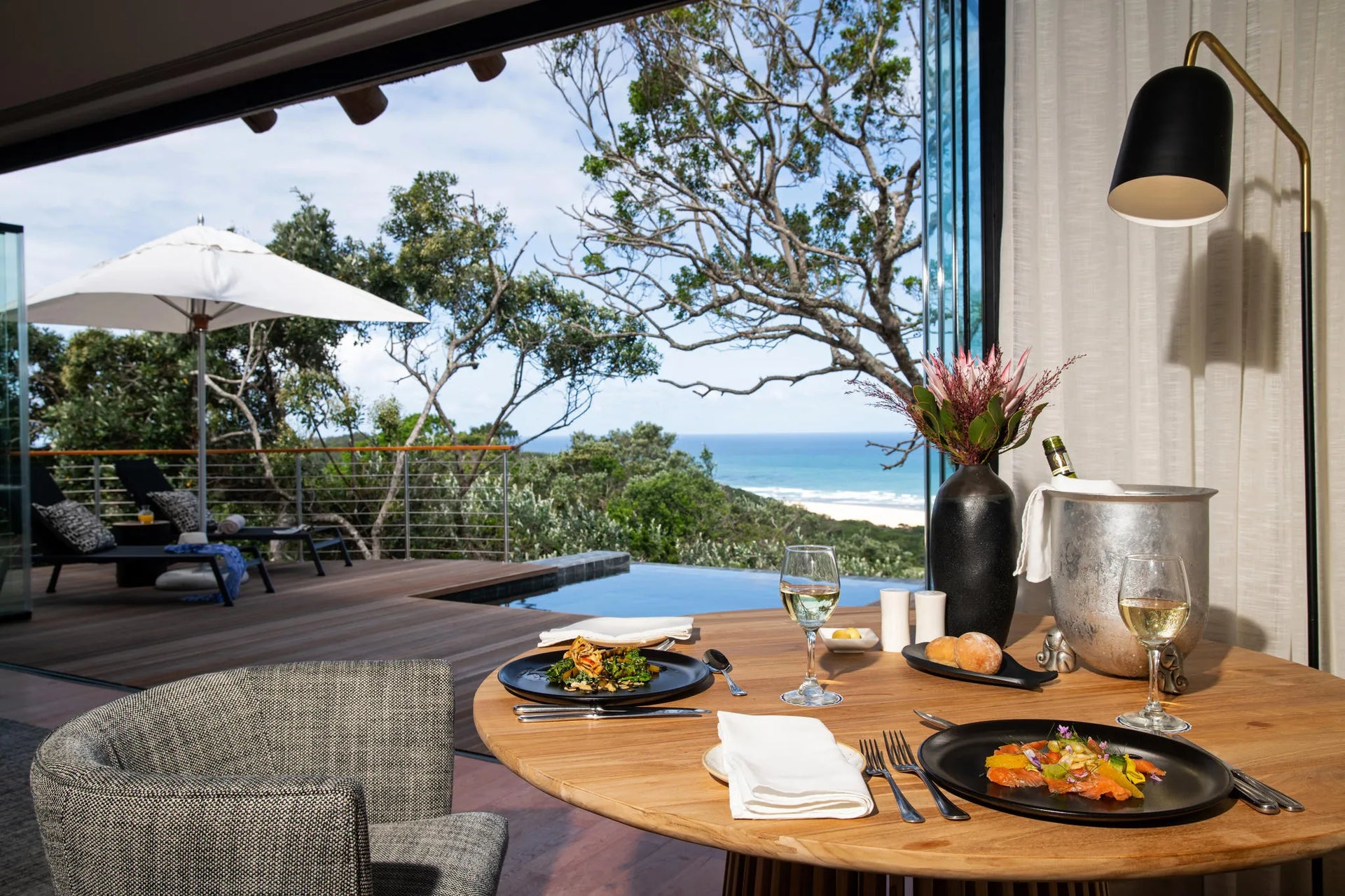 Pool Suite - In-suite Dining at Oceana Beach & Wildlife Reserve, Port Alfred, South Africa.